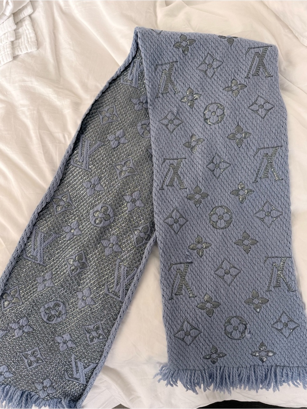 Louis Vuitton Light Blue Monogram Knit Scarf for Kids